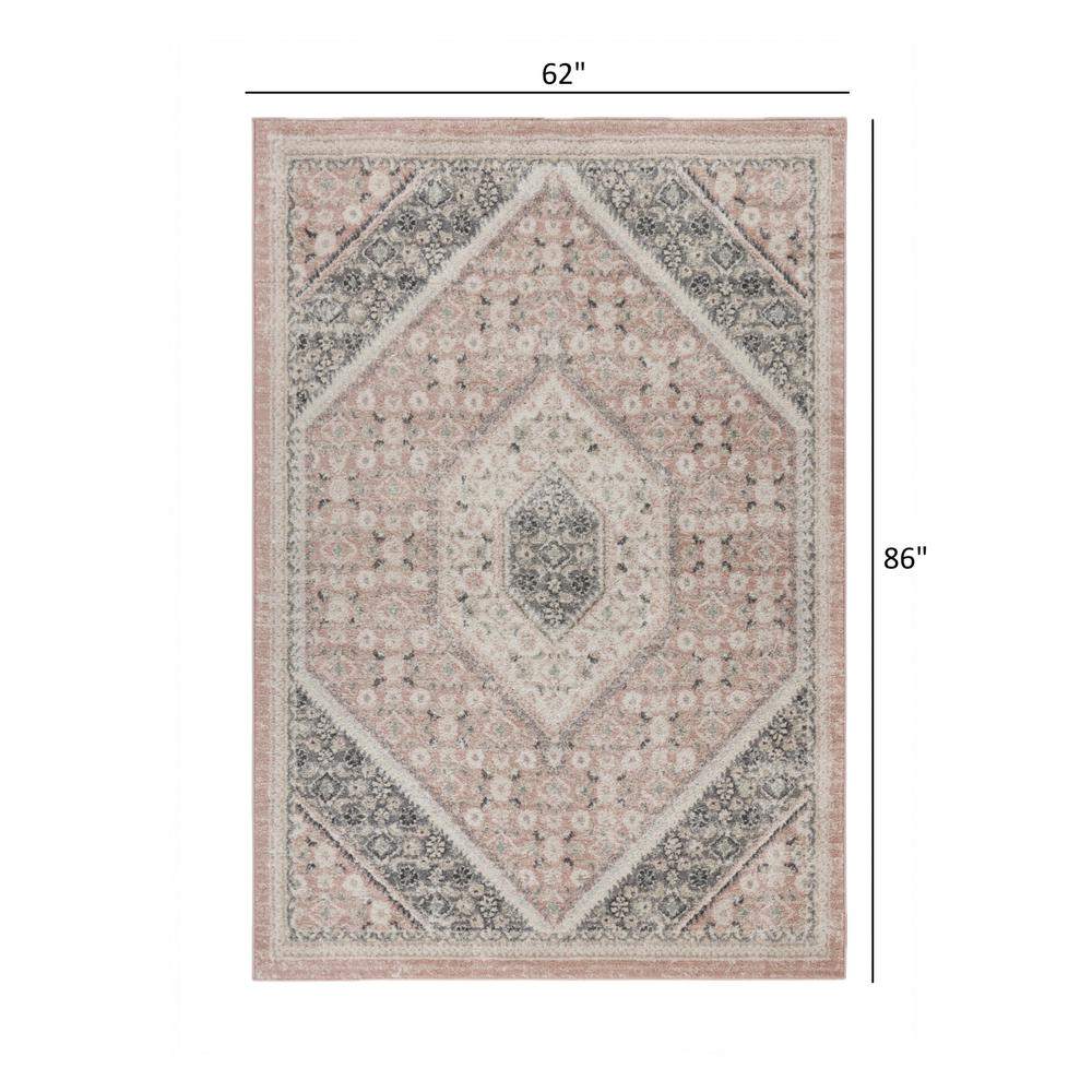 5’ x 7’ Gray and Soft Pink Traditional Area Rug Pink/Gray/Ivory. Picture 8