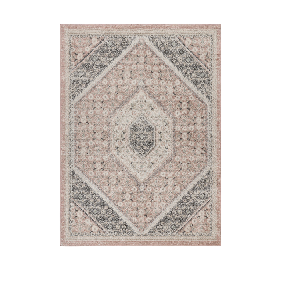5’ x 7’ Gray and Soft Pink Traditional Area Rug Pink/Gray/Ivory. Picture 9