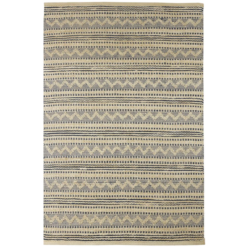 8’ x 10’ Blue and Beige Chevron Striped Area Rug Blue/Off-White. Picture 1