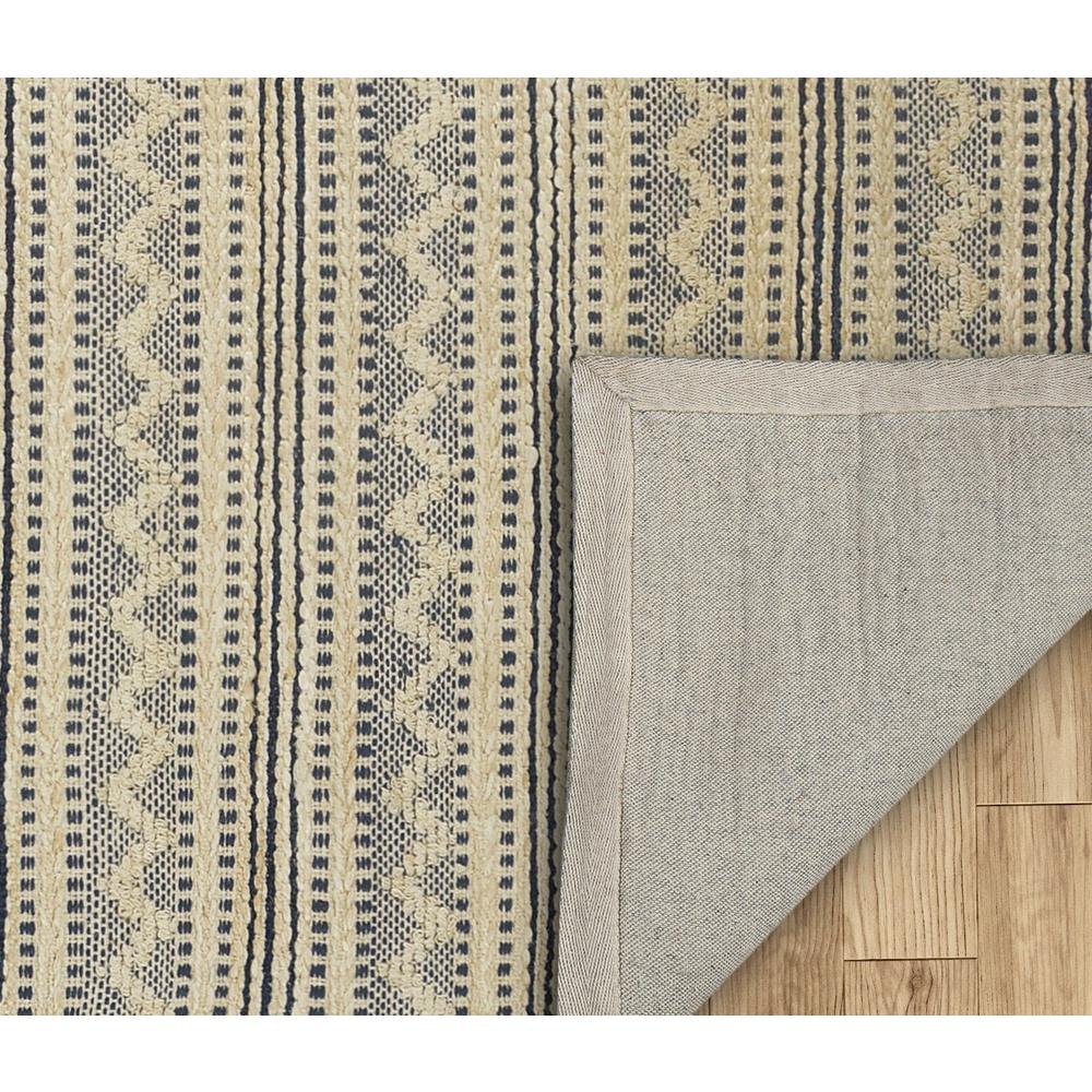 8’ x 10’ Blue and Beige Chevron Striped Area Rug Blue/Off-White. Picture 4