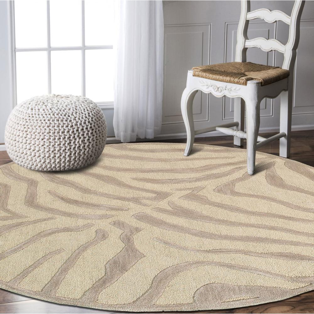 3’ Round Taupe Zebra Pattern Area Rug Taupe/Gray. Picture 2