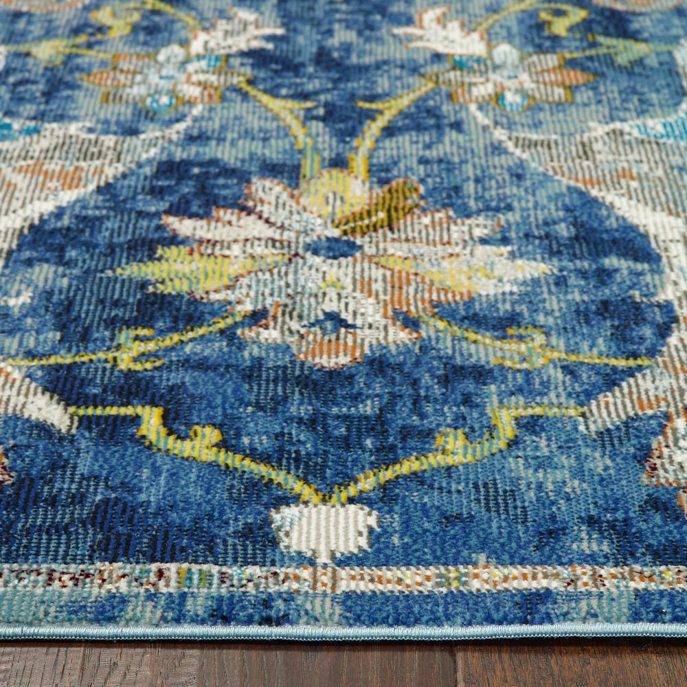 2’ x 9’ Blue and White Jacobean Pattern Runner Rug Polypropylene. Picture 6