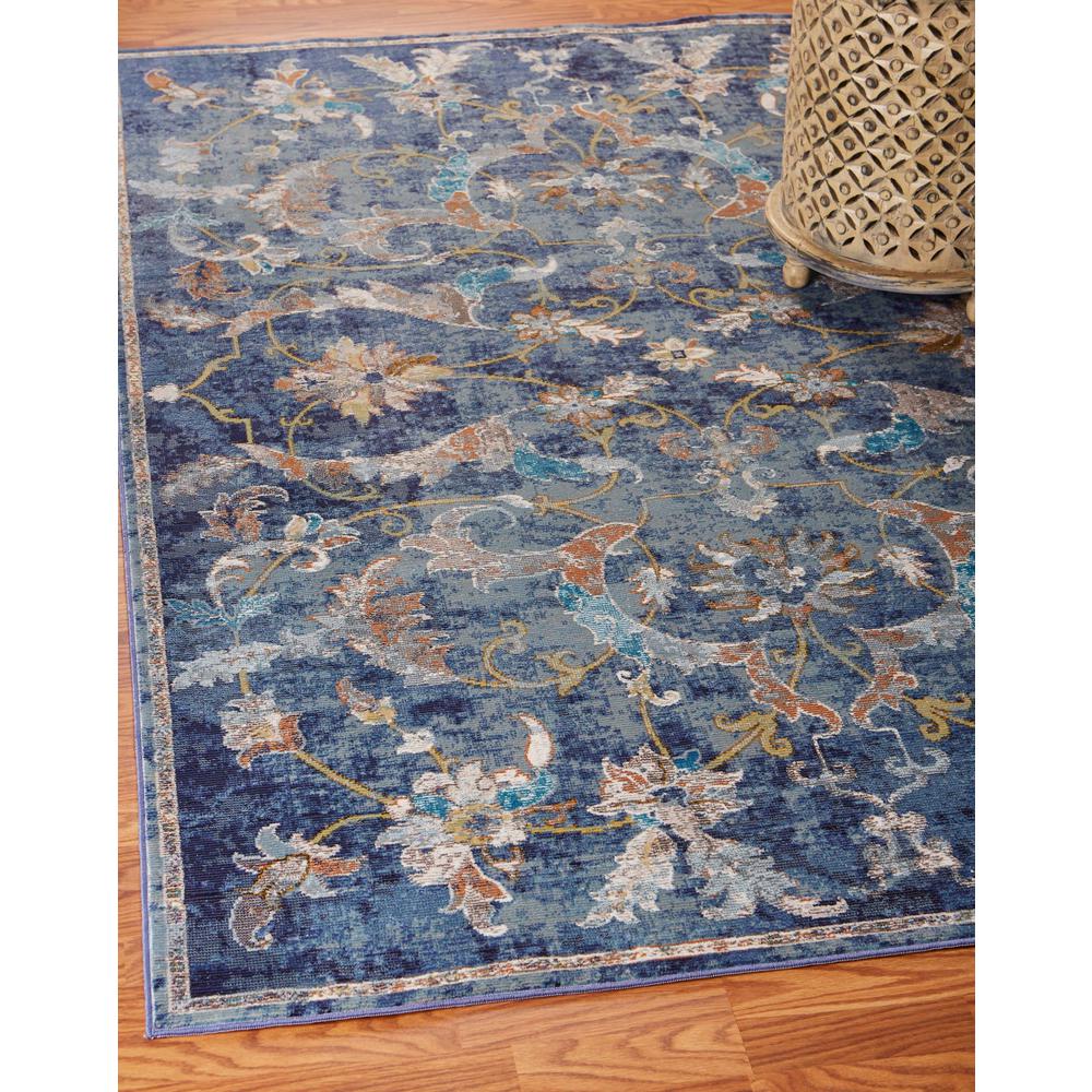 4’ x 6’ Blue and White Jacobean Pattern Area Rug Polypropylene. Picture 9