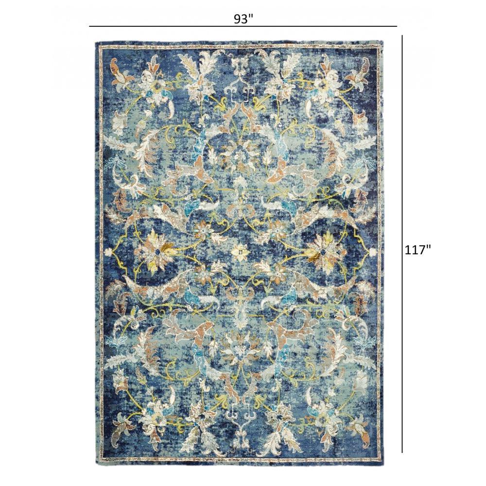 8’ x 10’ Blue and White Jacobean Pattern Area Rug Polypropylene. Picture 9
