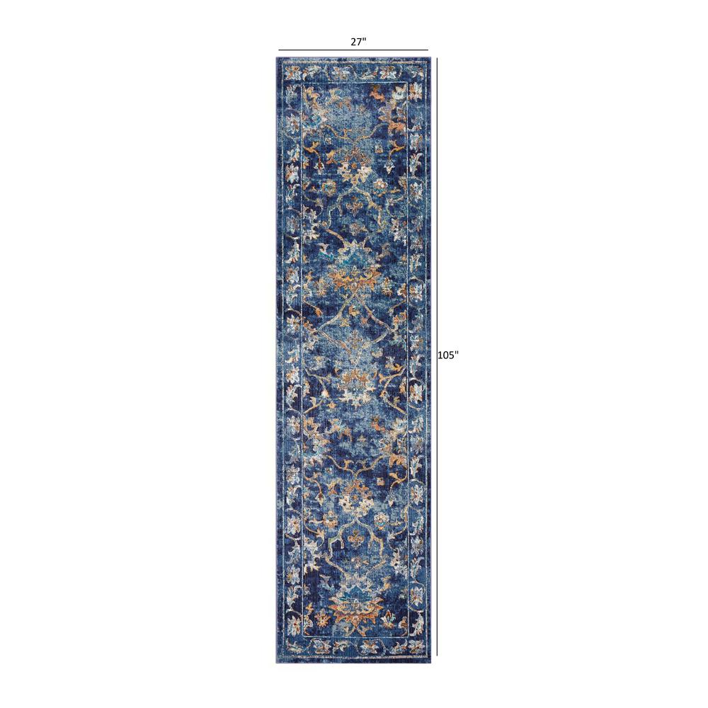 2’ x 9’ Blue and Gold Jacobean Runner Rug Polypropylene. Picture 8