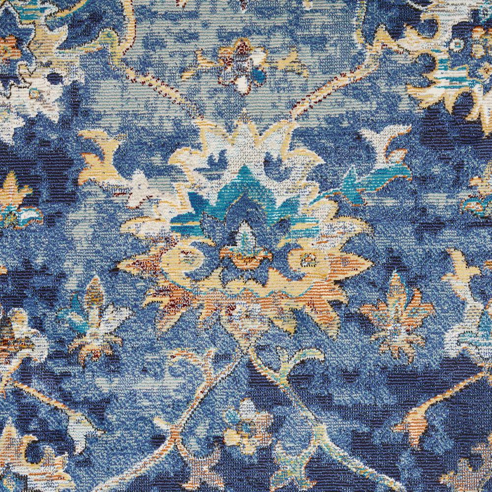 2’ x 9’ Blue and Gold Jacobean Runner Rug Polypropylene. Picture 2