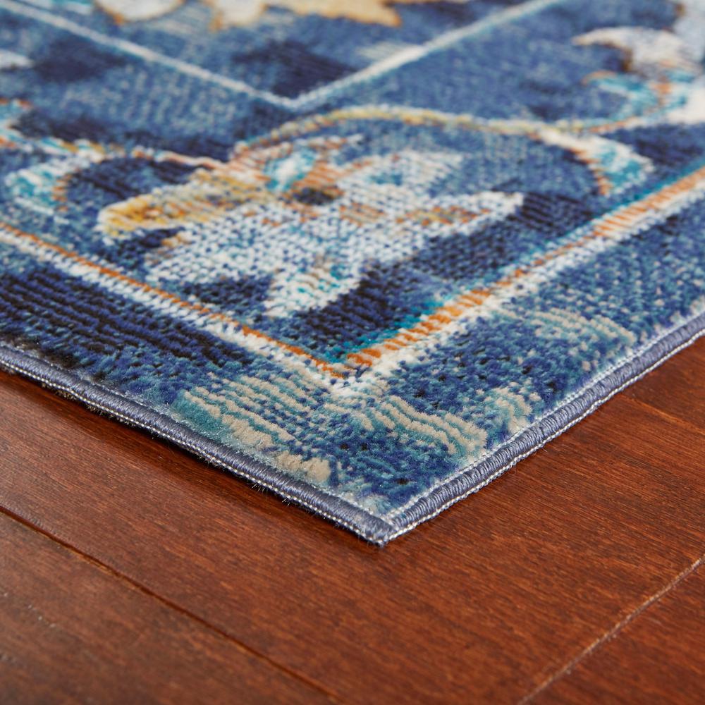 4’ x 6’ Blue and Gold Jacobean Area Rug Polypropylene. Picture 3