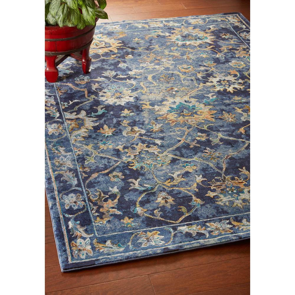 4’ x 6’ Blue and Gold Jacobean Area Rug Polypropylene. Picture 7