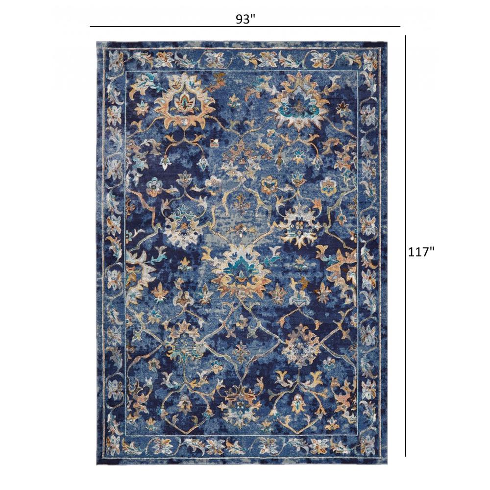 8’ x 10’ Blue and Gold Jacobean Area Rug Polypropylene. Picture 8