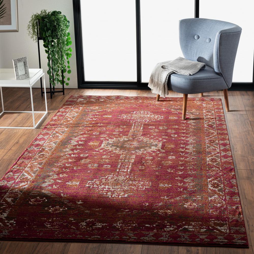 5’ x 8’ Deep Red Traditional Area Rug Polypropylene. Picture 7