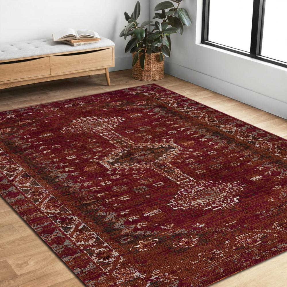 5’ x 8’ Deep Red Traditional Area Rug Polypropylene. Picture 8
