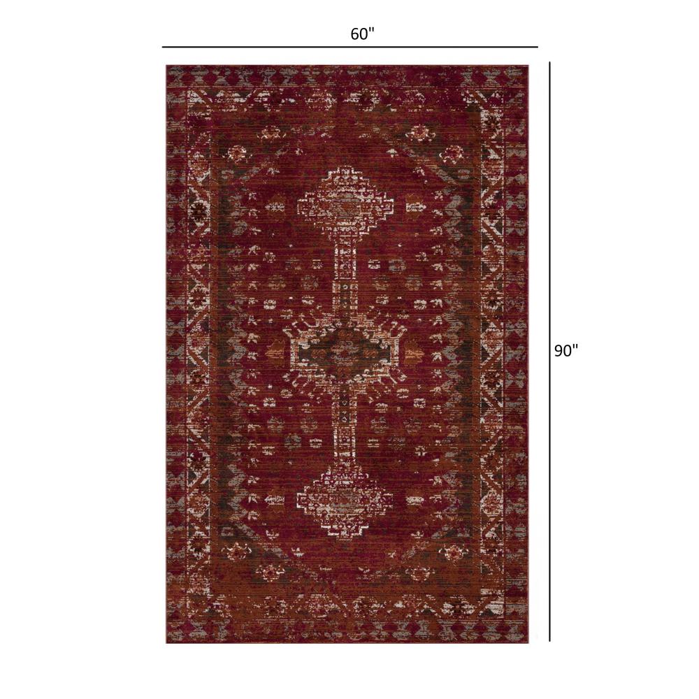 5’ x 8’ Deep Red Traditional Area Rug Polypropylene. Picture 9