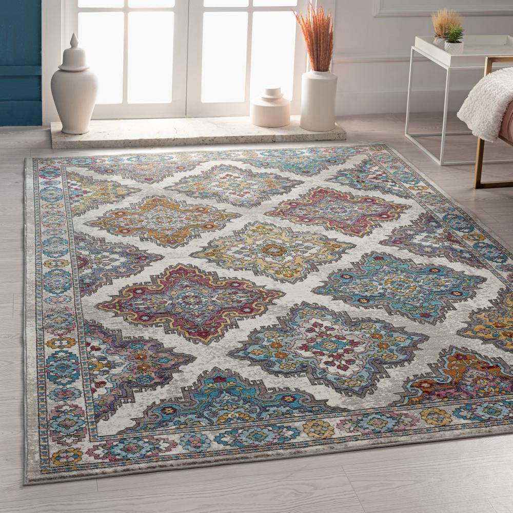 5’ x 8’ Blue Traditional Floral Motifs Area Rug 100% Polypropylene. Picture 7