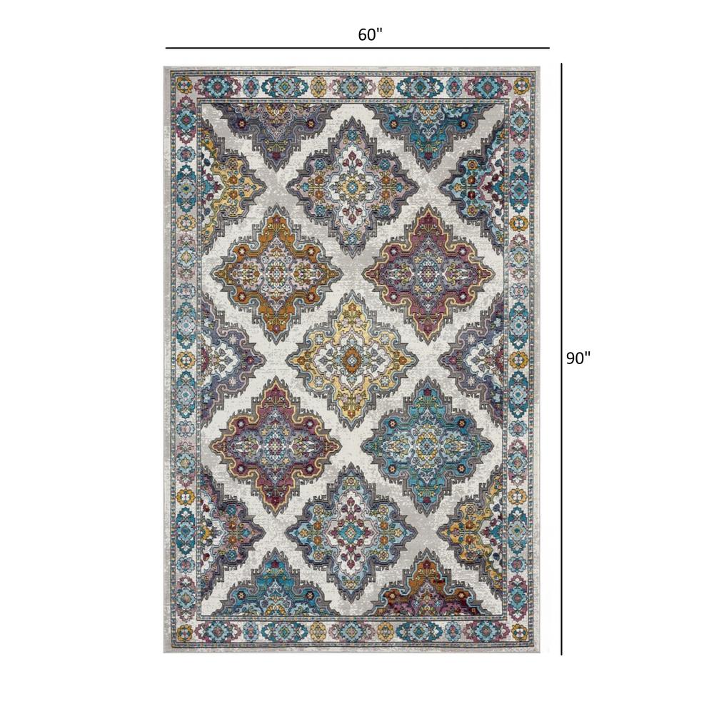 5’ x 8’ Blue Traditional Floral Motifs Area Rug 100% Polypropylene. Picture 8