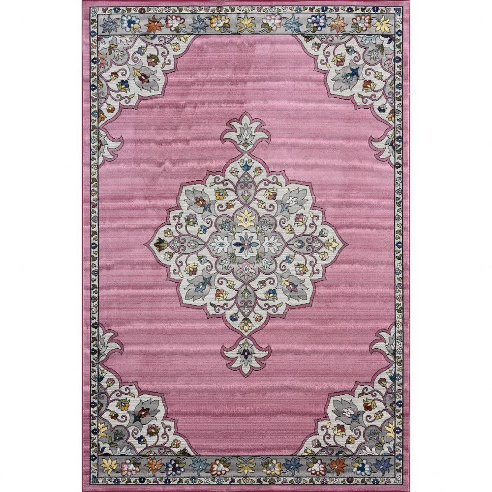 5’ x 8’ Pink Traditional Medallion Area Rug 100% Polypropylene. Picture 1
