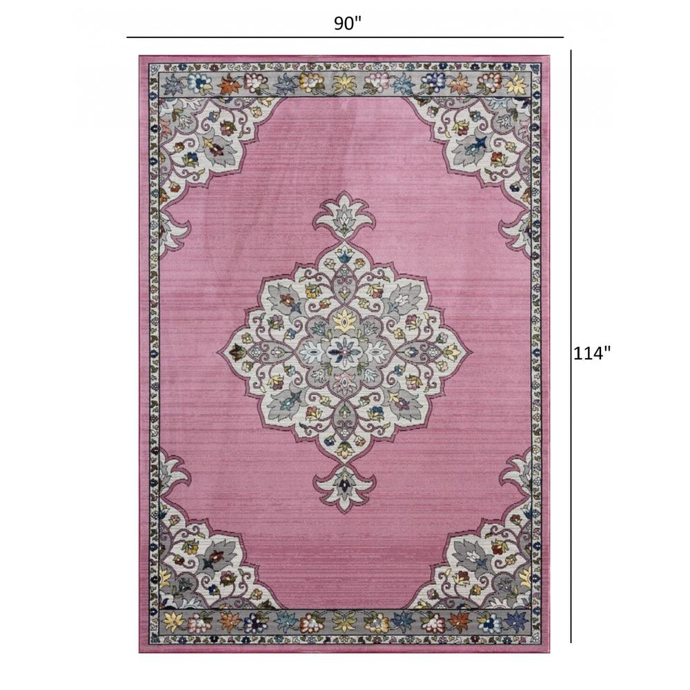 8’ x 10’ Pink Traditional Medallion Area Rug 100% Polypropylene. Picture 8
