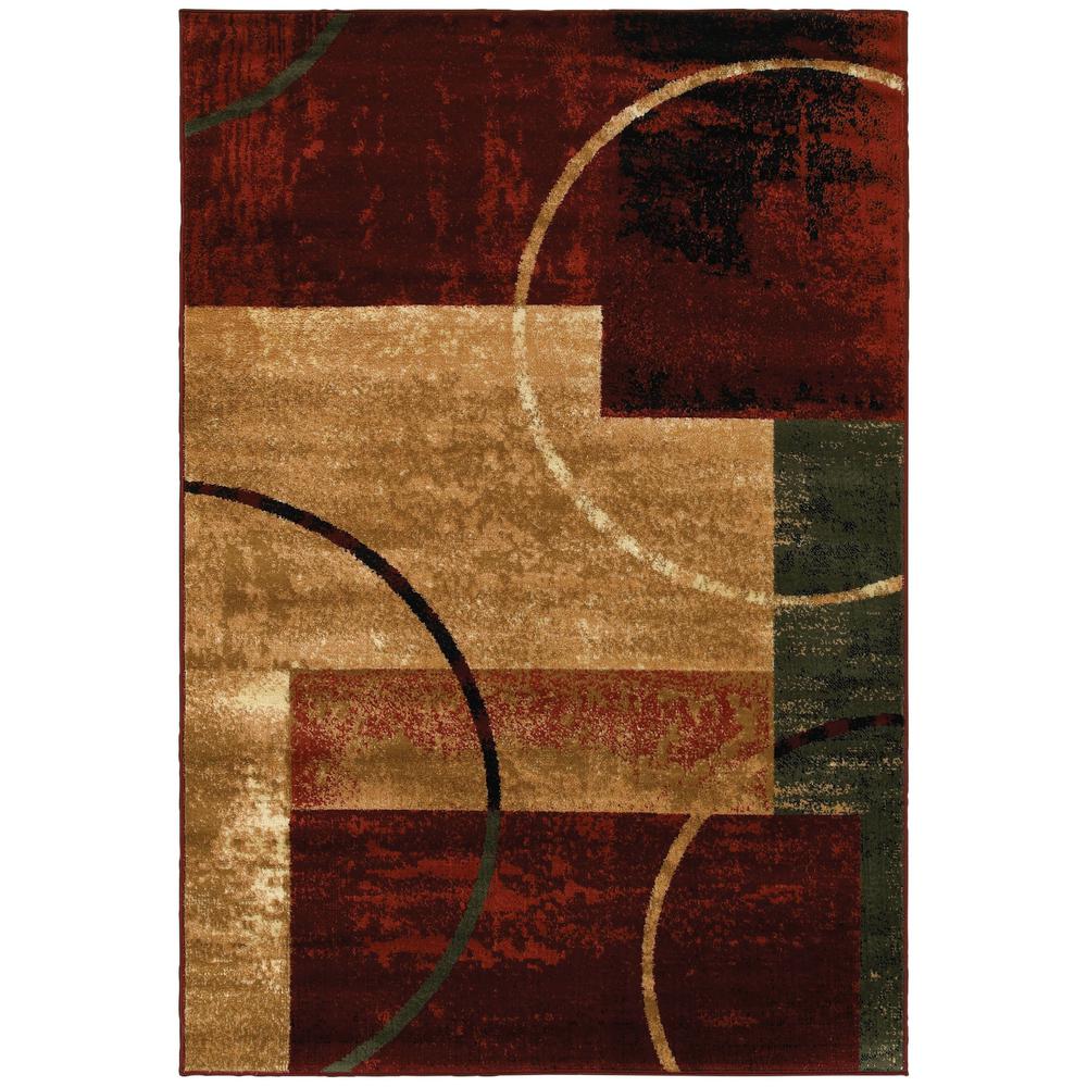5’ x 7’ Red and Brown Geometric Area Rug Red. Picture 1