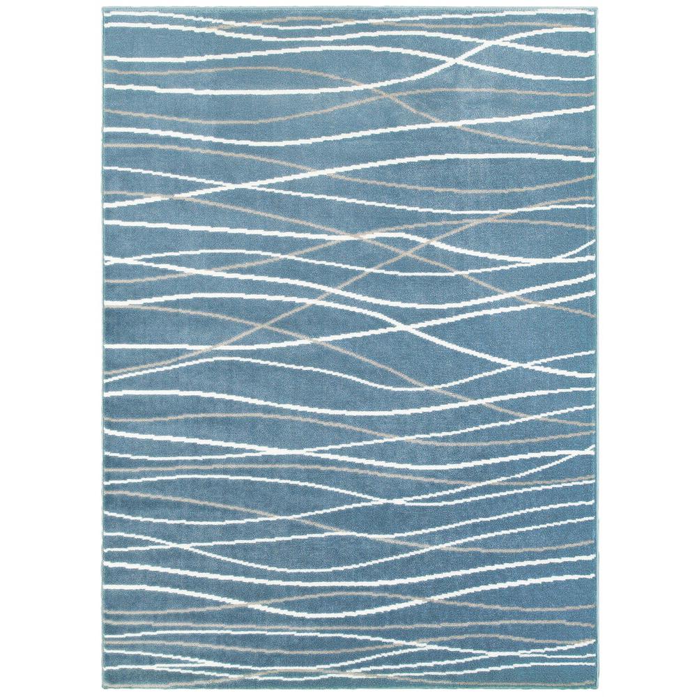 5’ x 7’ Blue Contemporary Waves Area Rug Blue. Picture 1