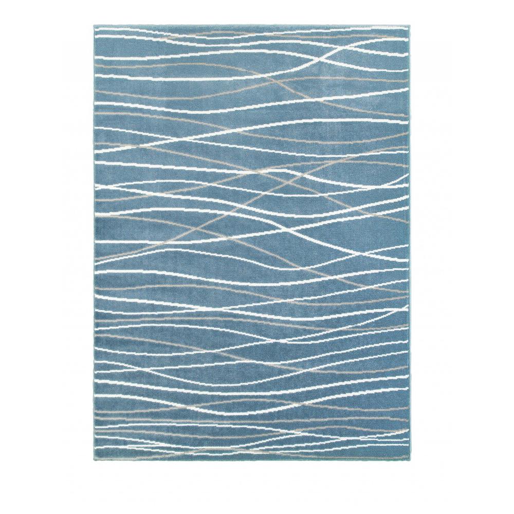 5’ x 7’ Blue Contemporary Waves Area Rug Blue. Picture 9