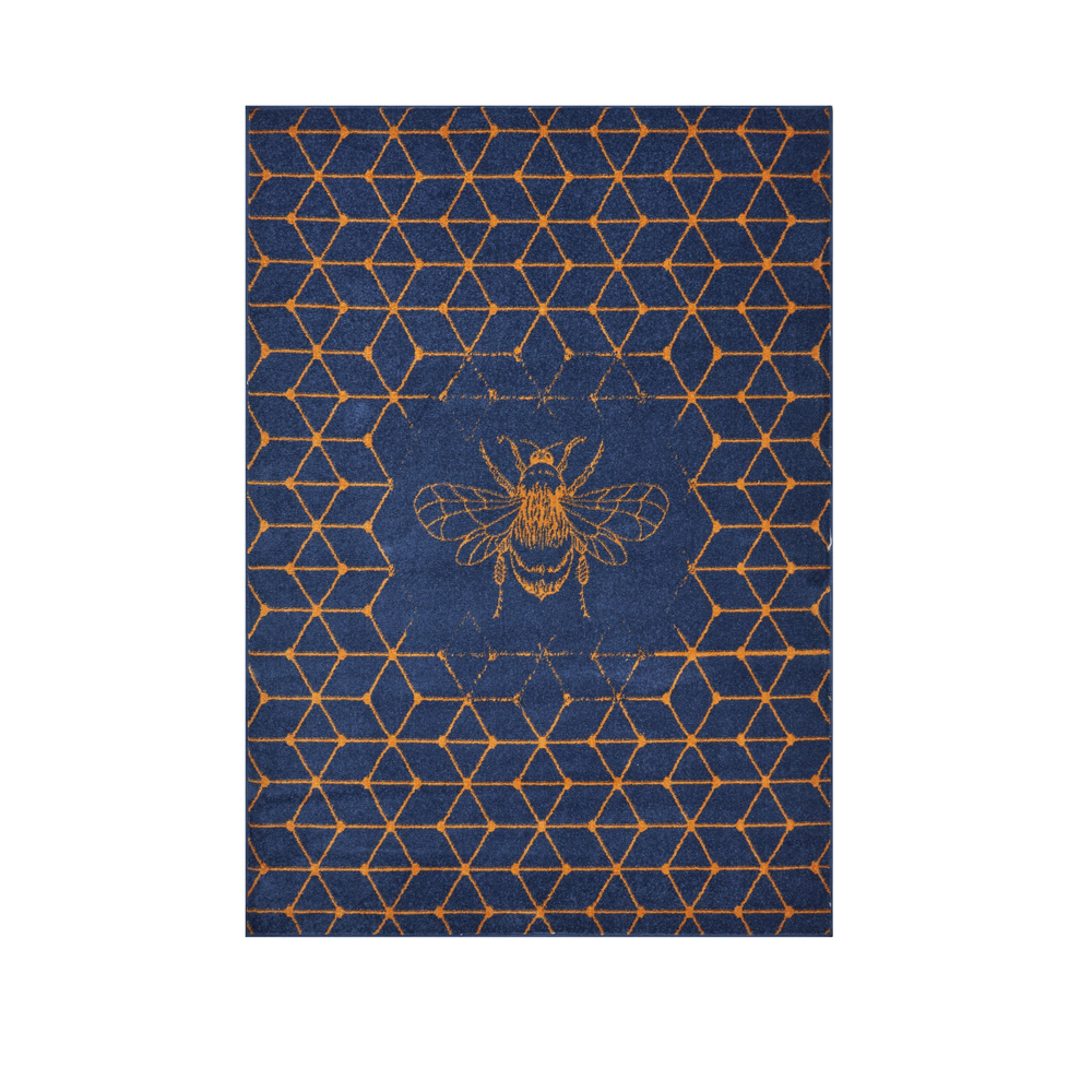 5’ x 7’ Navy and Orange Honeybee Area Rug Blue/Gold. Picture 9