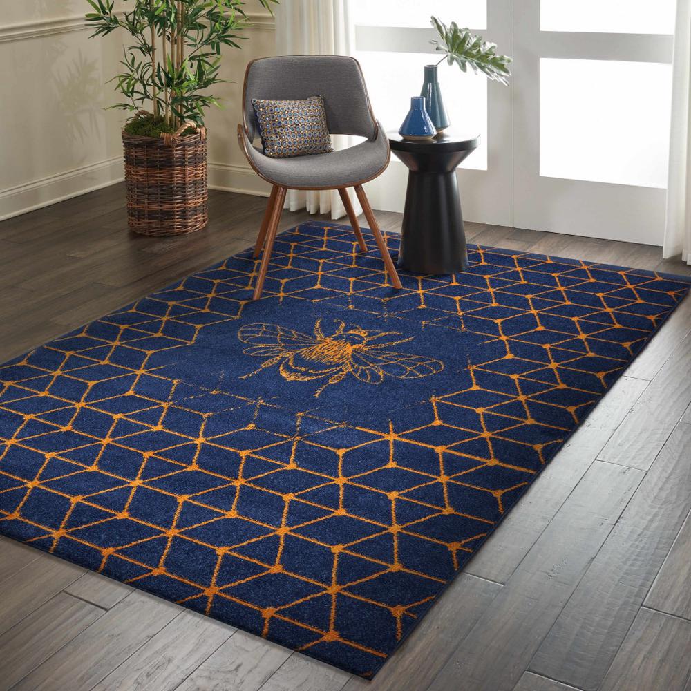 5’ x 7’ Navy and Orange Honeybee Area Rug Blue/Gold. Picture 7