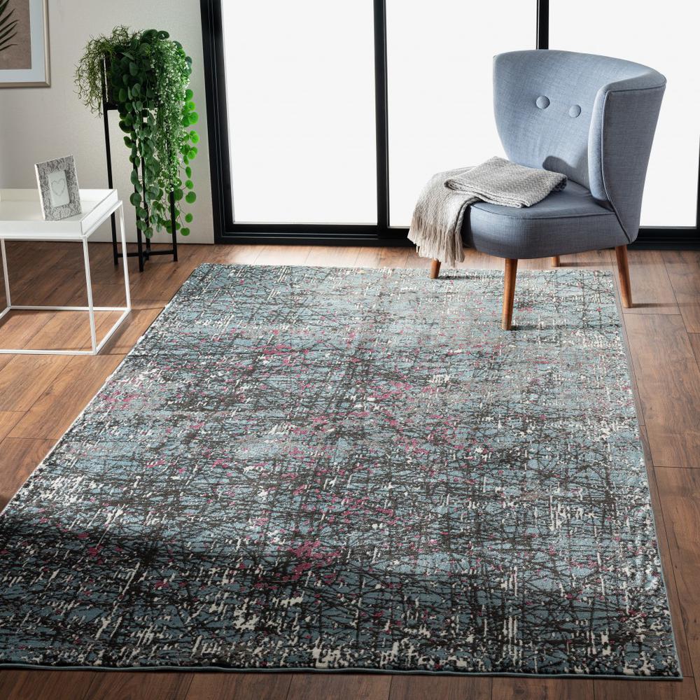 5’ x 8’ Blue Chaotic Strokes Area Rug Blue/Multi. Picture 7