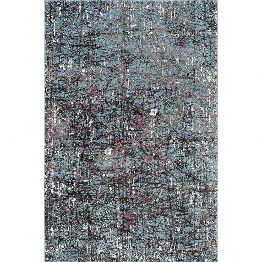 8’ x 10’ Blue Chaotic Strokes Area Rug Blue/White/Pink. Picture 1