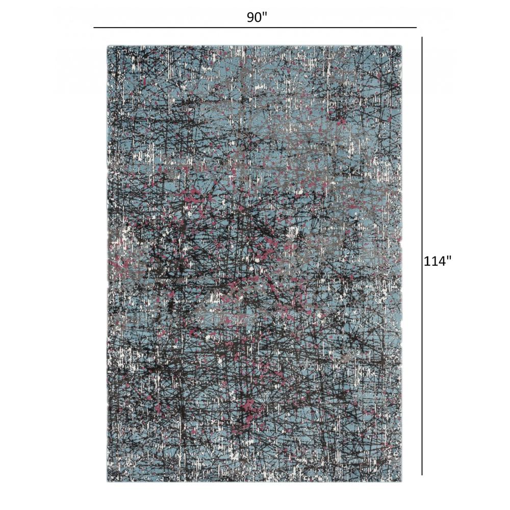 8’ x 10’ Blue Chaotic Strokes Area Rug Blue/White/Pink. Picture 9