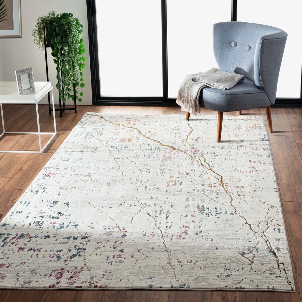 5’ x 8’ White Abstract Marble Area Rug White/Multi. Picture 7