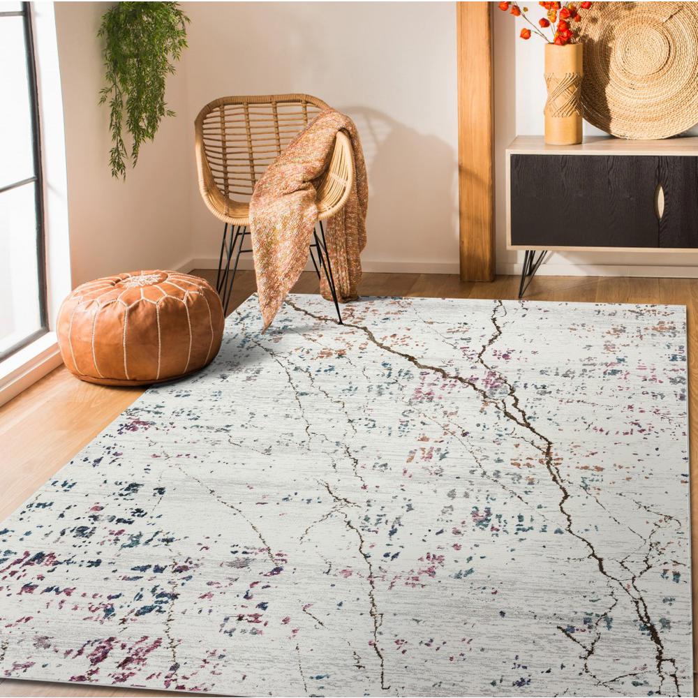 5’ x 8’ White Abstract Marble Area Rug White/Multi. Picture 8
