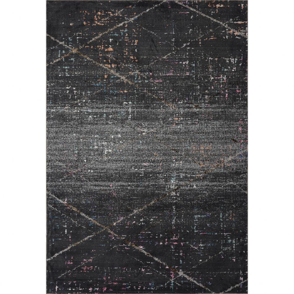 5’ x 8’ Distressed Black Abstract Area Rug Gray/Multi. Picture 1