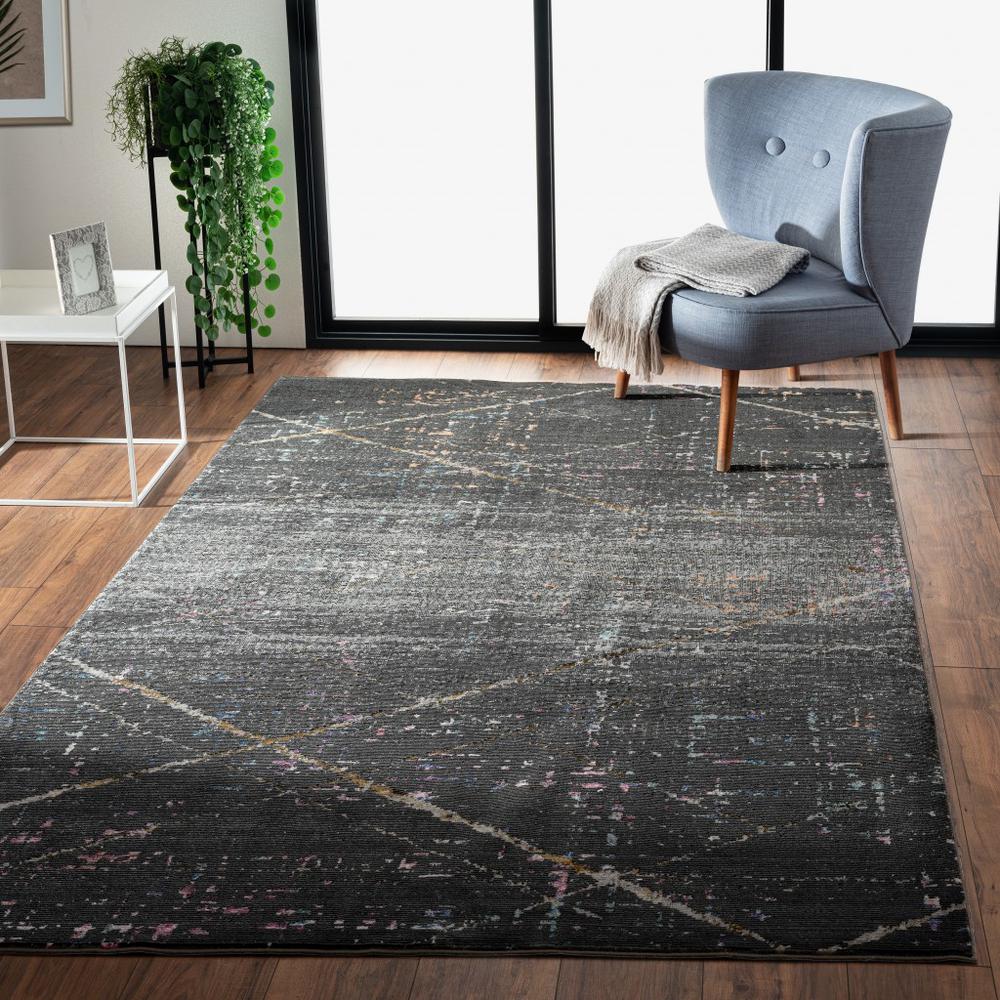 5’ x 8’ Distressed Black Abstract Area Rug Gray/Multi. Picture 7