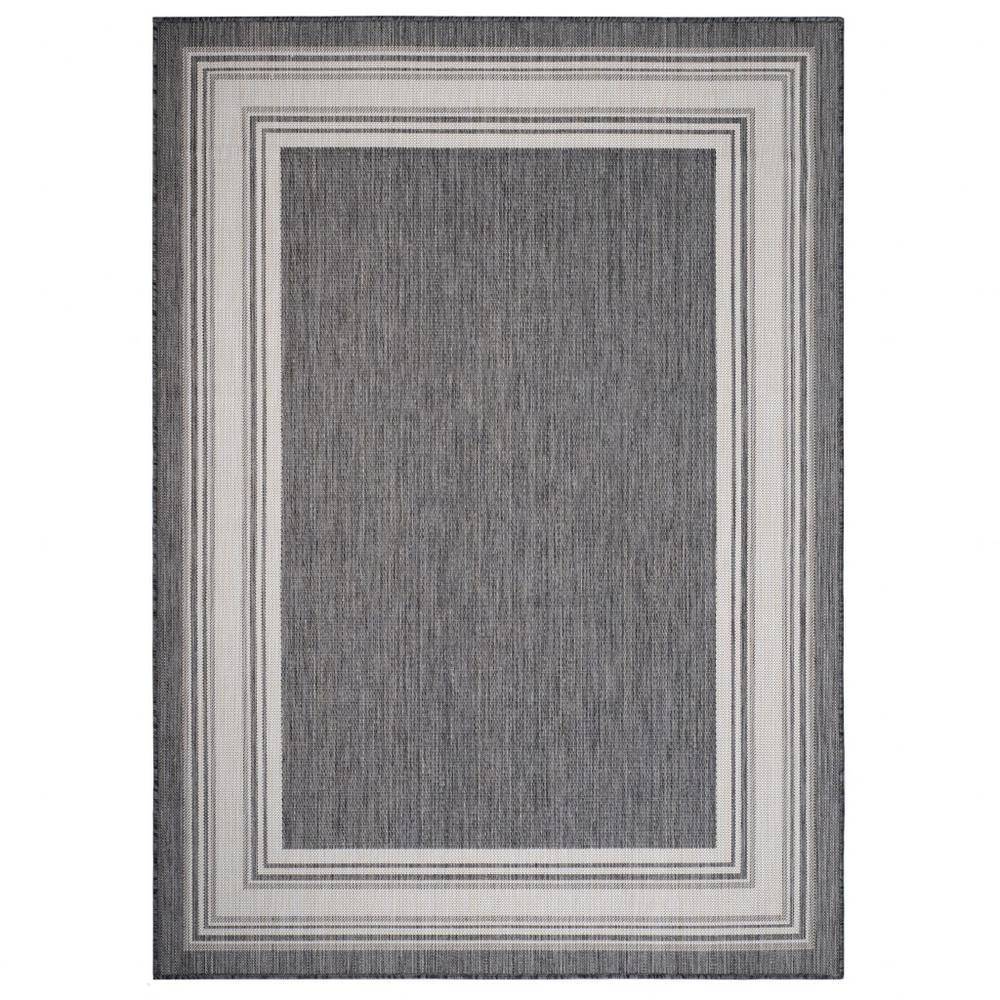 5’ x 7’ Gray Framed Indoor Outdoor Area Rug Gray/White/Cream. Picture 1
