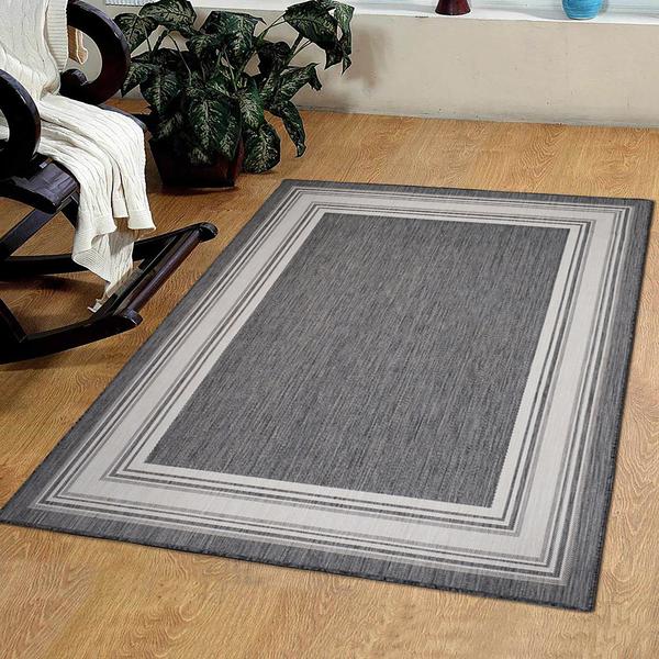 5’ x 7’ Gray Framed Indoor Outdoor Area Rug Gray/White/Cream. Picture 6