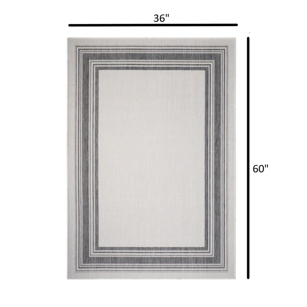 3’ x 5’ Gray Framed Indoor Outdoor Area Rug White/Cream/Gray. Picture 4