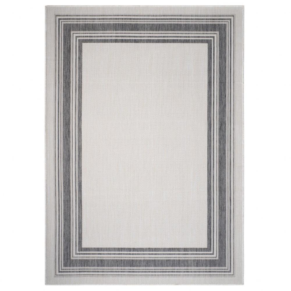 5’ x 7’ Gray Framed Indoor Outdoor Area Rug White/Cream/Gray. Picture 1