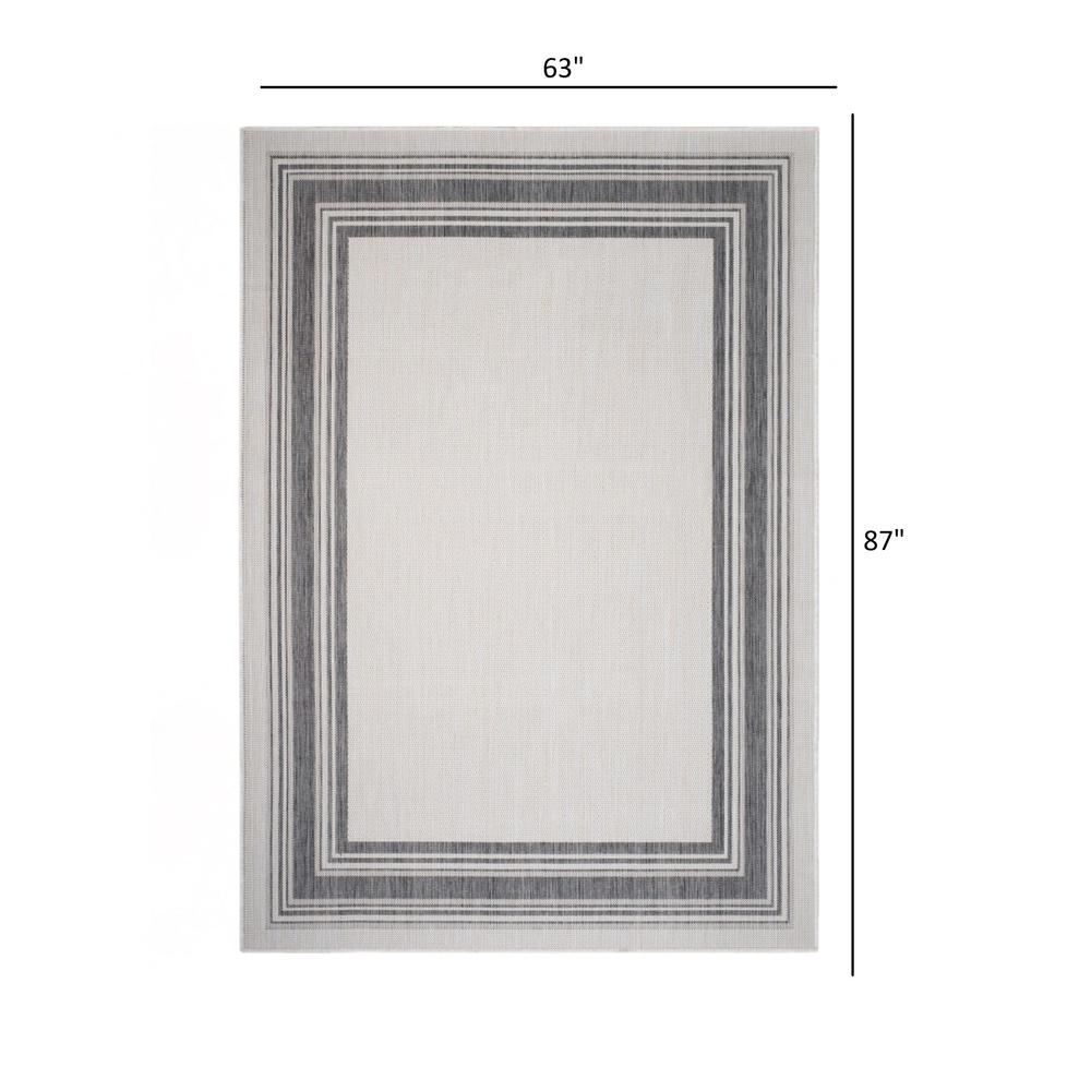 5’ x 7’ Gray Framed Indoor Outdoor Area Rug White/Cream/Gray. Picture 7