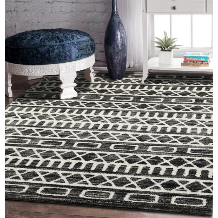 8’ x 10’ Black and White Geometric Area Rug Gray. Picture 7