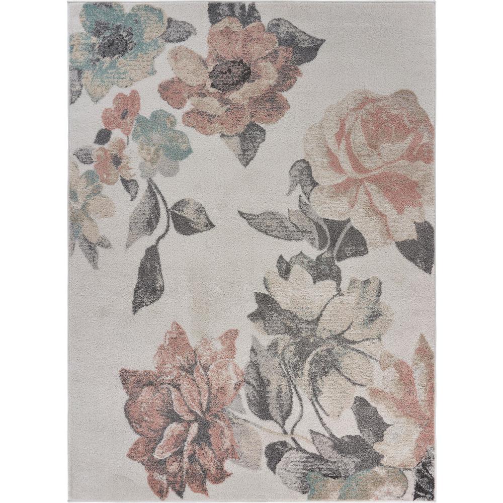 5’ x 7’ Ivory Blooming Rose Area Rug Multi/Gray/Pink. Picture 1