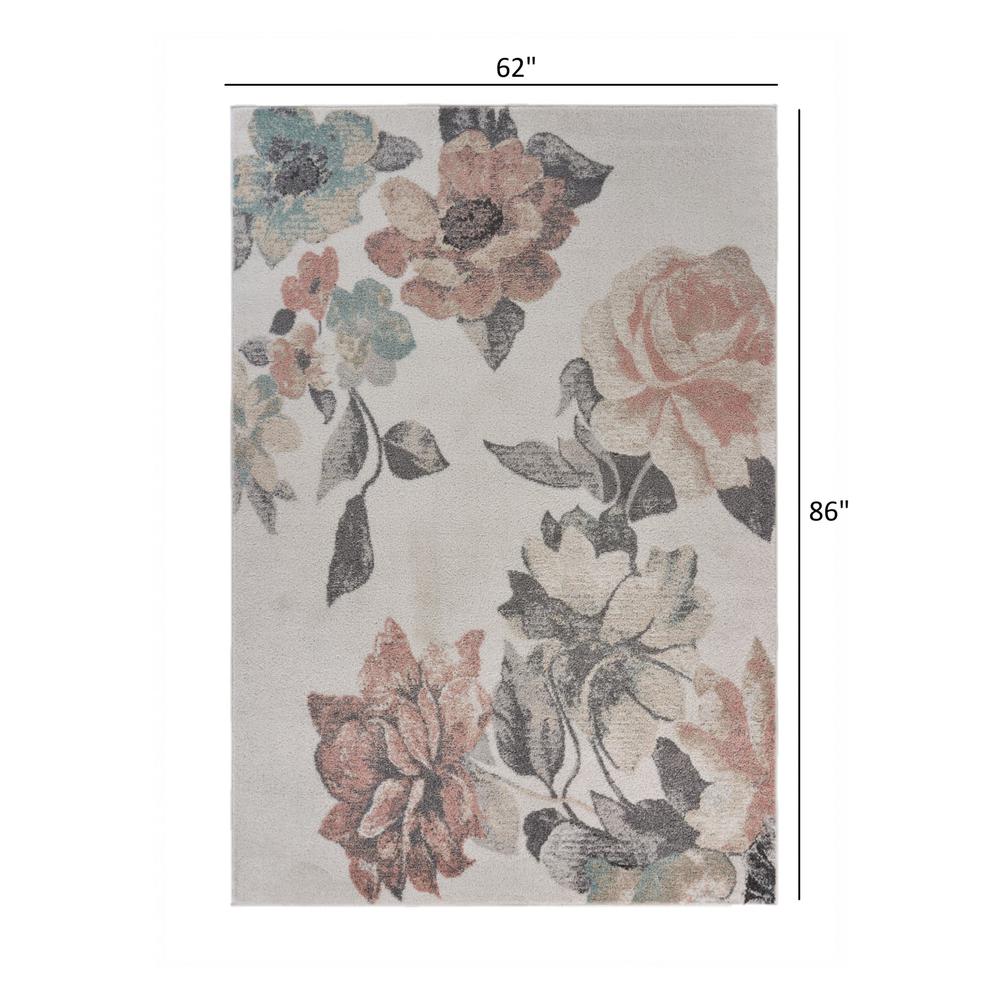 5’ x 7’ Ivory Blooming Rose Area Rug Multi/Gray/Pink. Picture 9