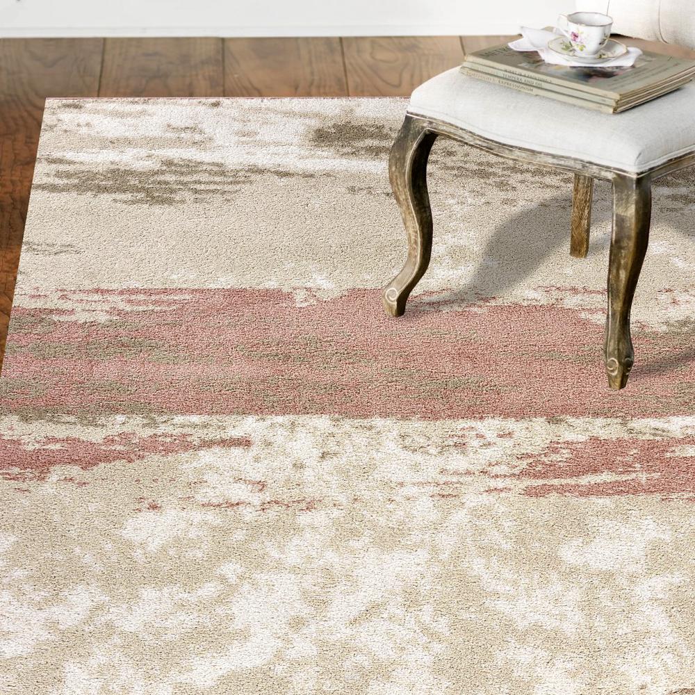 5’ x 7’ Blush and Beige Abstract Strokes Area Rug Ivory/Blush. Picture 8