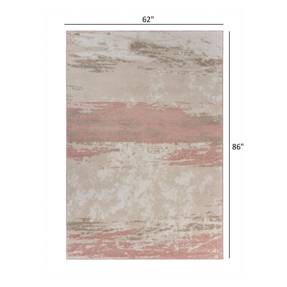 5’ x 7’ Blush and Beige Abstract Strokes Area Rug Ivory/Blush. Picture 9