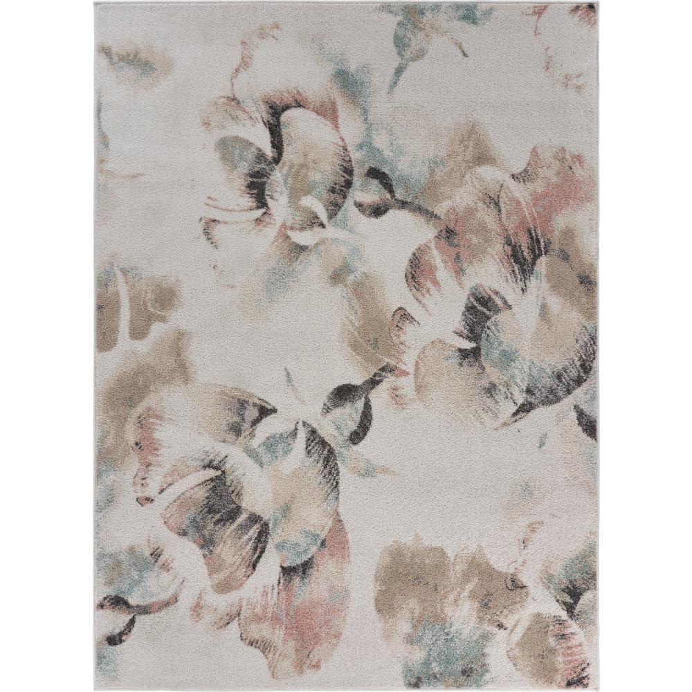 5’ x 7’ Ivory Soft Floral Artwork Area Rug Multi. Picture 1