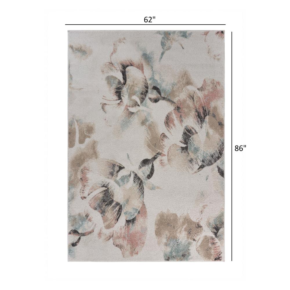 5’ x 7’ Ivory Soft Floral Artwork Area Rug Multi. Picture 9