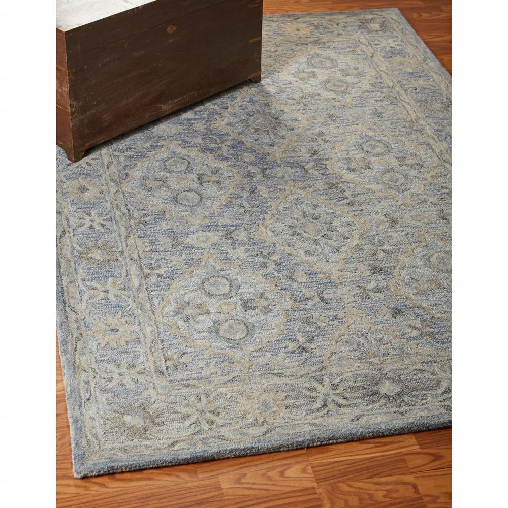 5’ x 8’ Blue and Tan Traditional Area Rug Blue. Picture 7