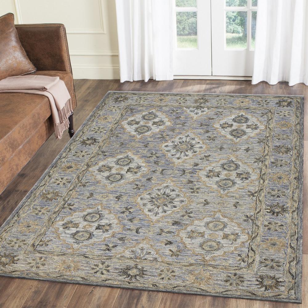 5’ x 8’ Blue and Tan Traditional Area Rug Blue. Picture 8