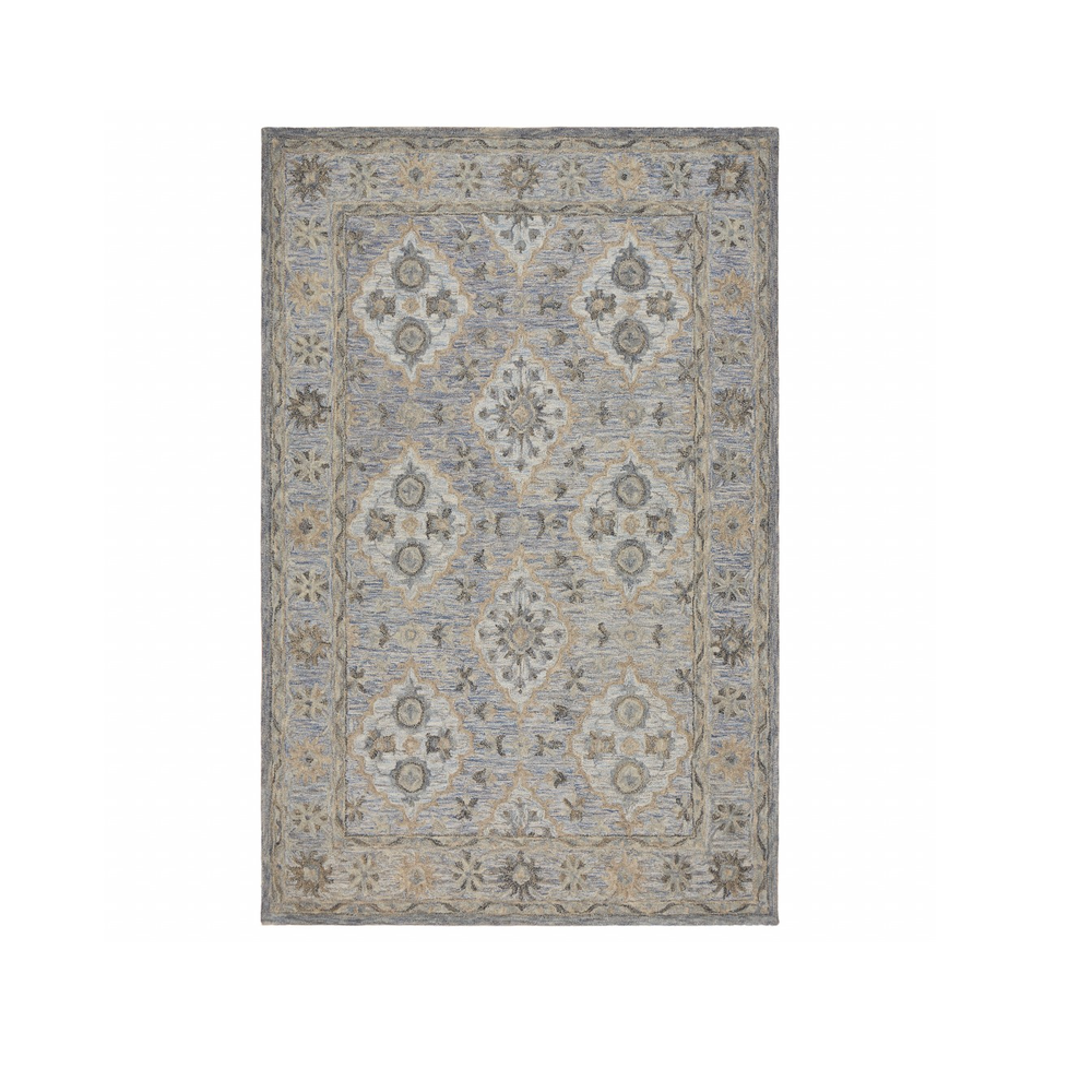 5’ x 8’ Blue and Tan Traditional Area Rug Blue. Picture 9