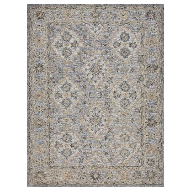 8’ x 10’ Blue and Tan Traditional Area Rug Blue. Picture 1