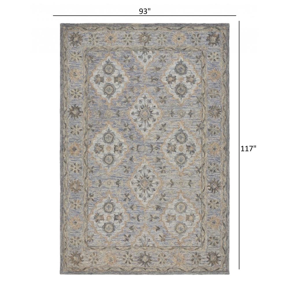 8’ x 10’ Blue and Tan Traditional Area Rug Blue. Picture 8
