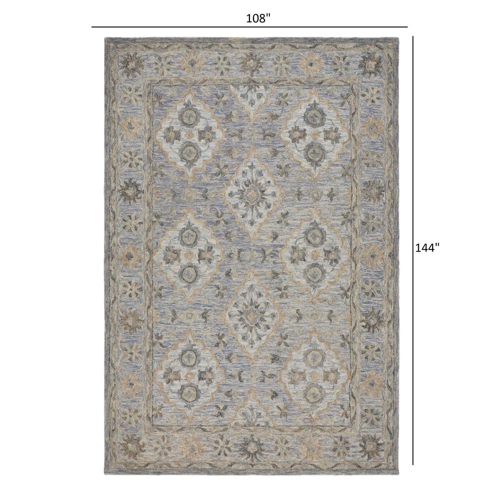 9’ x 12’ Blue and Tan Traditional Area Rug Blue. Picture 8